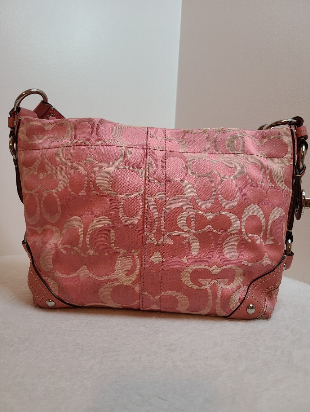 Rare Y2K Vintage Coach Carly Pink Signature Optic Medium Hobo Bag - Picture 3 of 10